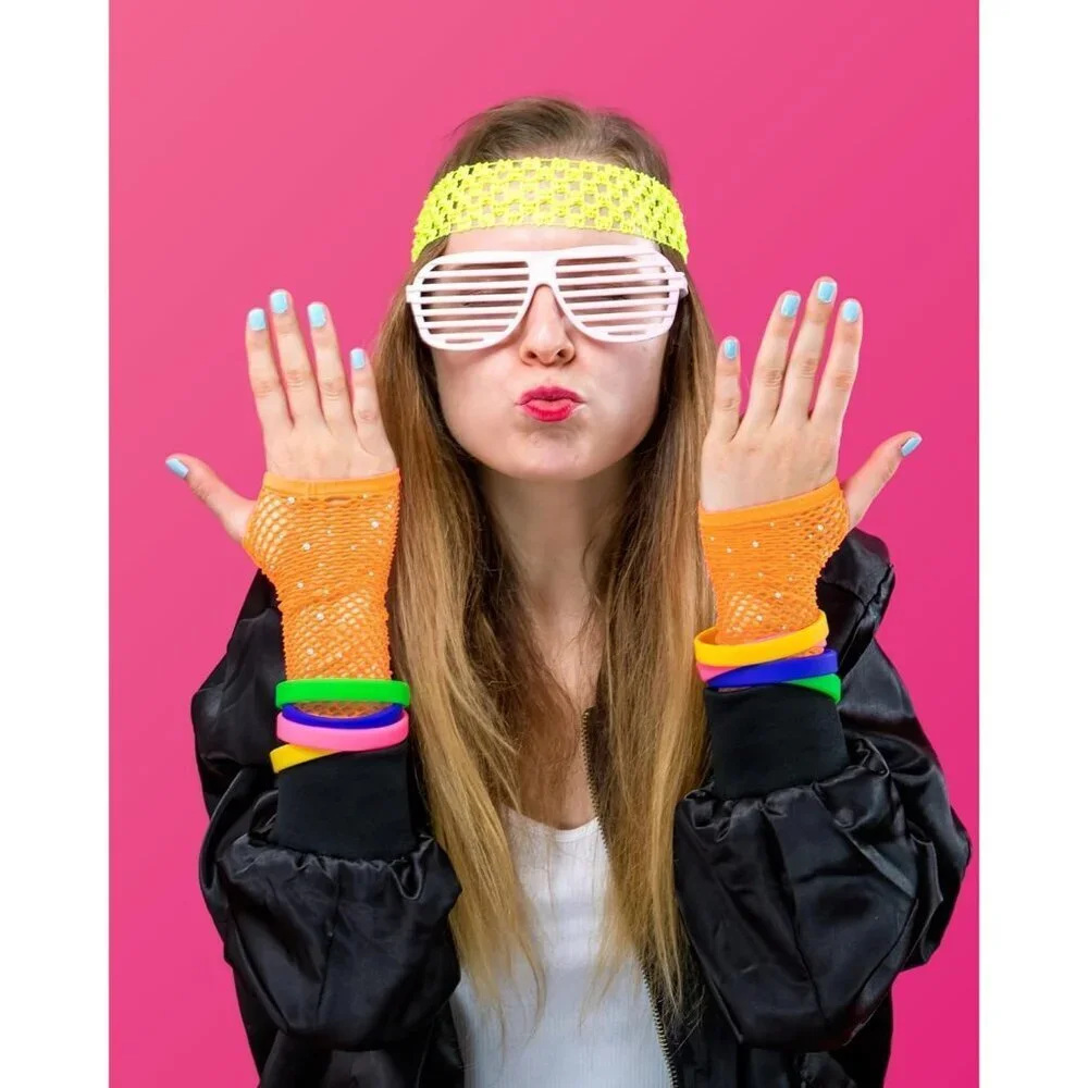 Women's Rhinestone Orange Sparkly Halloween Cosplay Fingerless Long Gloves